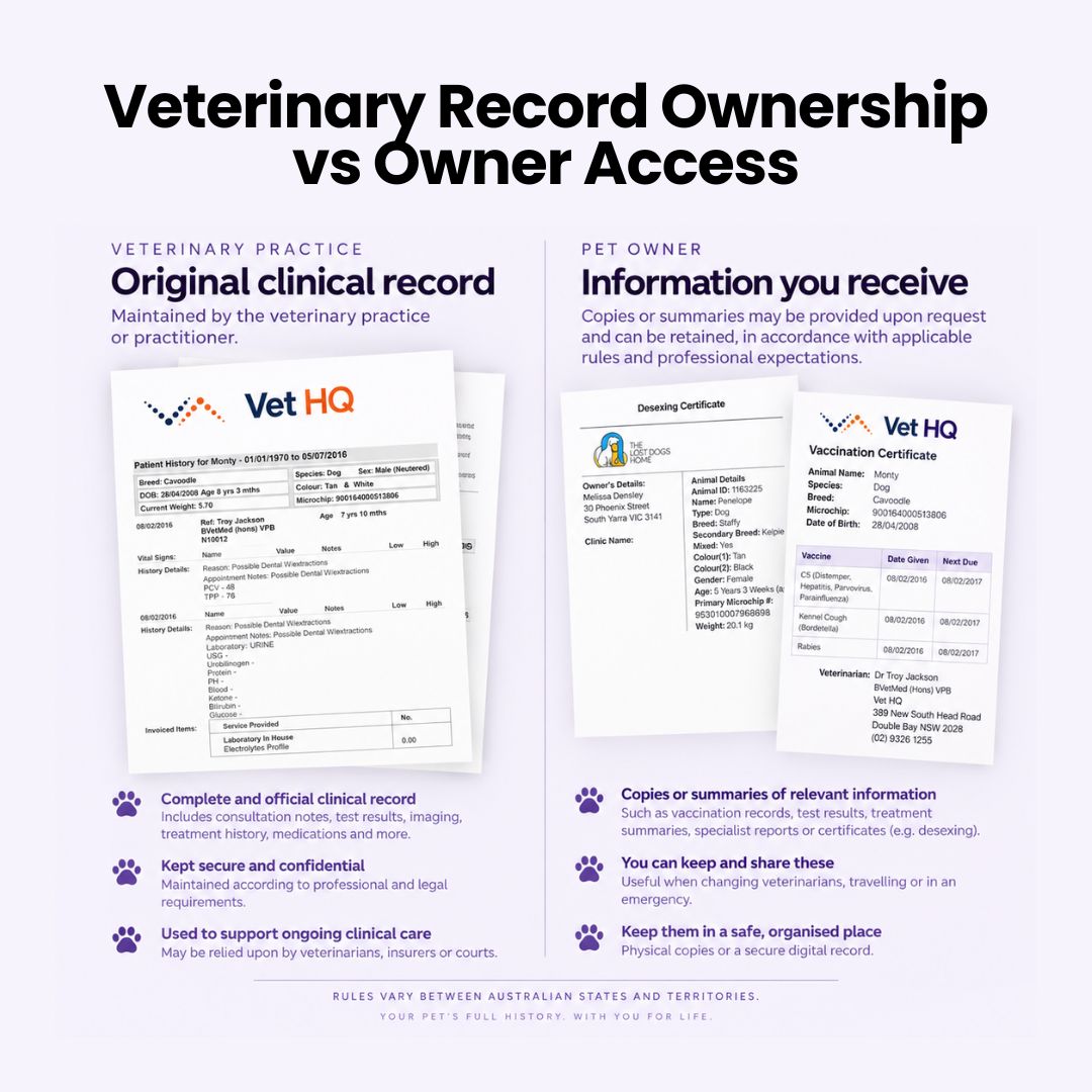 Veterinary Record Ownership vs Owner Access infographic